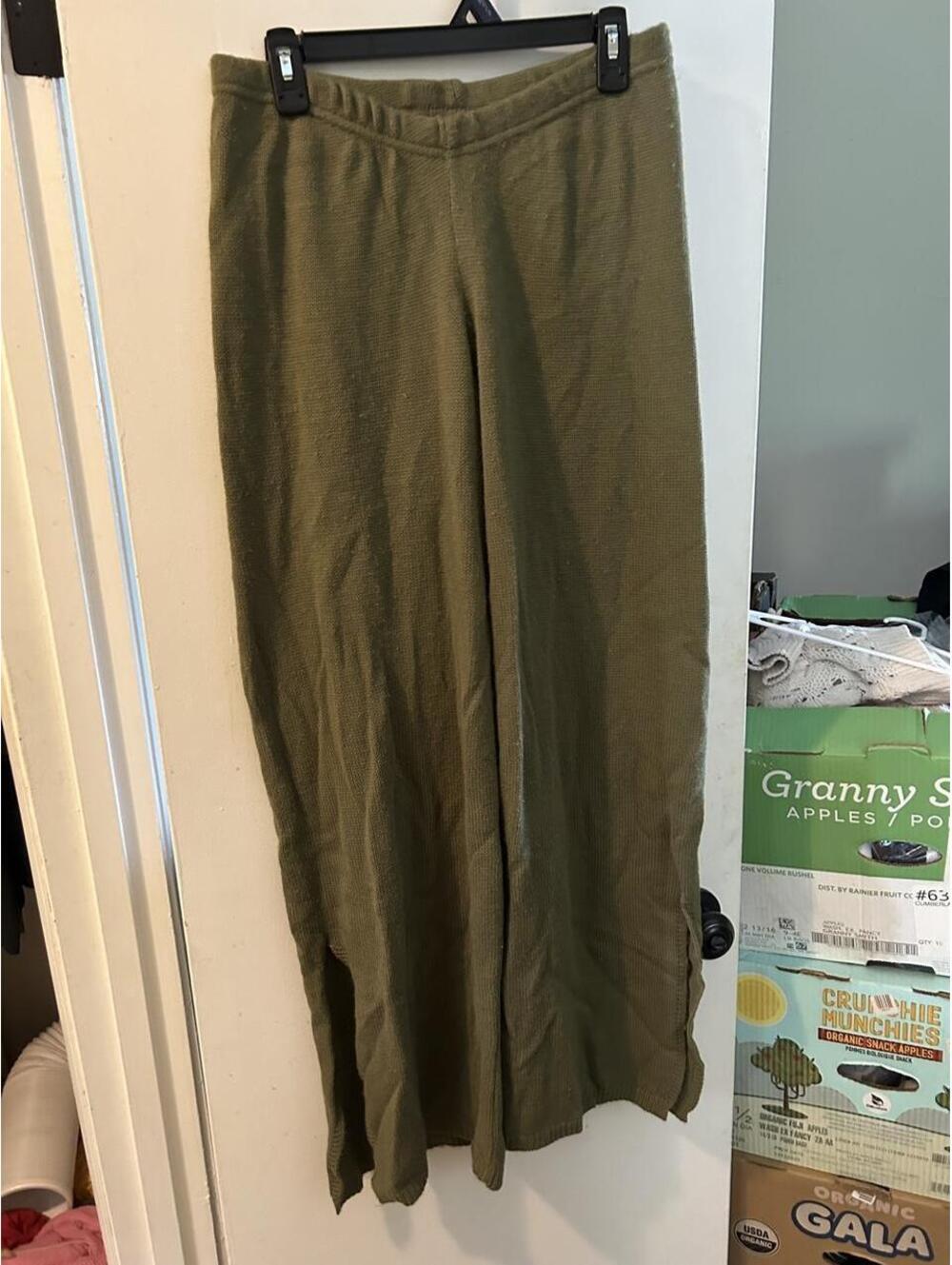 Nasty Gal Olive green wide leg knit pants with ankle slits in a L